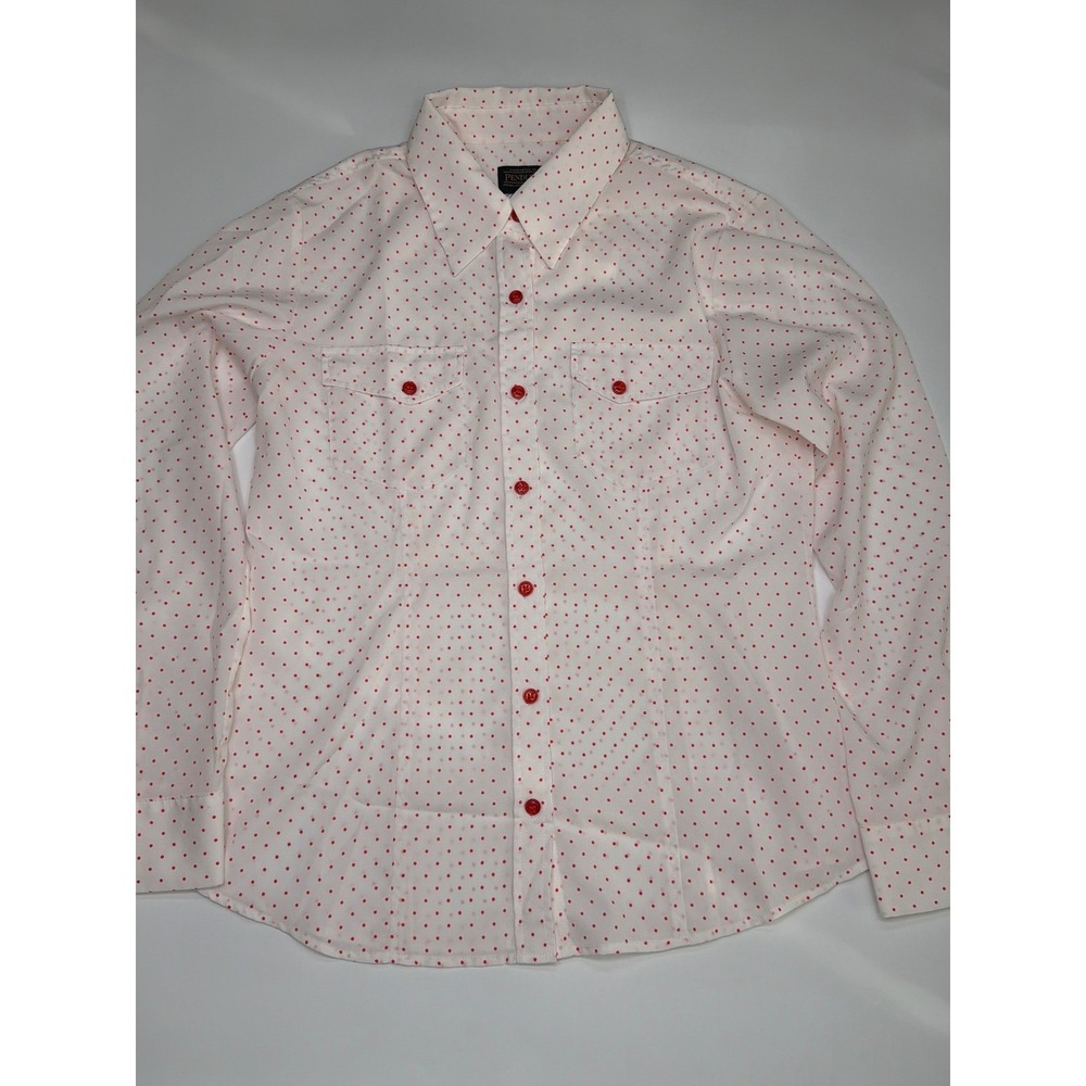 Pendleton Womens Size 8 Polka Dot Button Up Shirt White Red Long Sleeve Collared